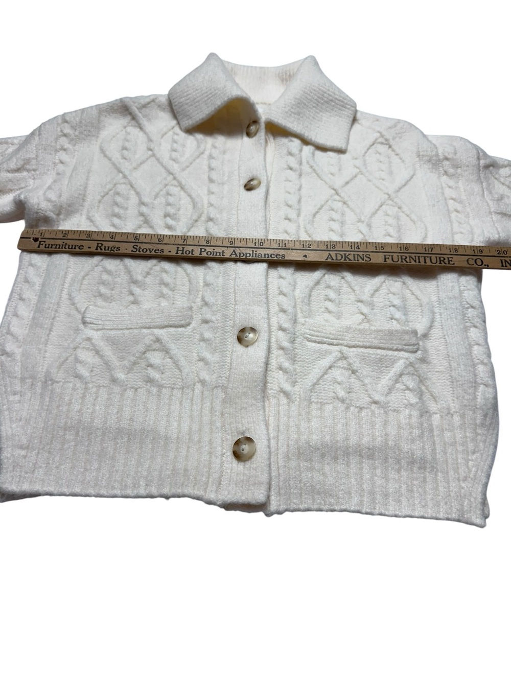 Abercrombie & Fitch Ivory Cable Knit Collared Cardigan Sweater - Picture 4 of 12
